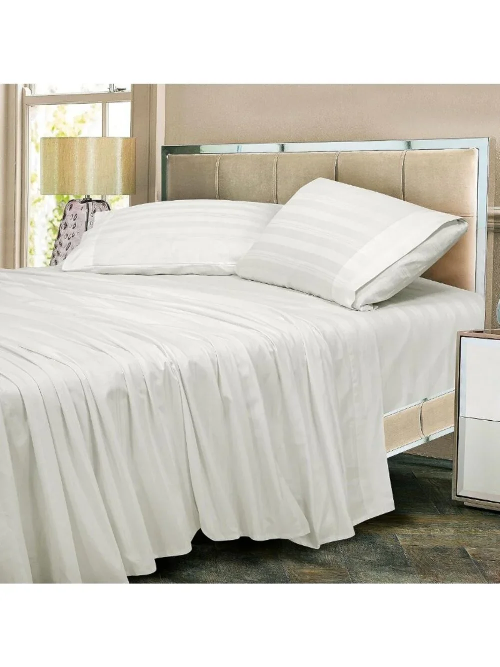 300 Thread Count 100% Cotton Striped Sheet Set - 4 Piece Full Bedding - Soft